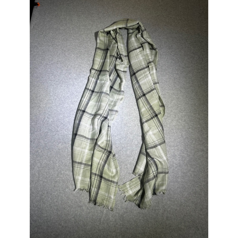 Cato Sage Green Plaid Lightweight Scarf Eyelash Fringe Wrap One Size
